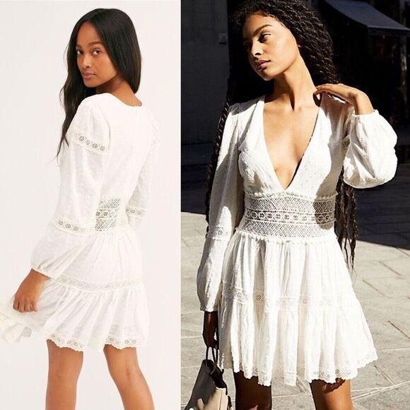 Free People The Delightful Crochet Mini Dress Sz 8 Coastal Cowgirl Boho Cottage - Picture 15 of 15